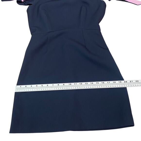 Milly $450 Madison Navy Blue Bow Detail Cold Shoulder A-line Dress SZ 8 - Picture 11 of 12